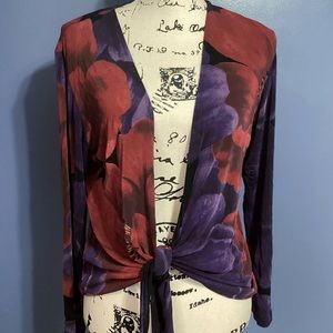 Chico’s travelers M, Jersey knit tie waist cardigan jacket. Purples poppy red